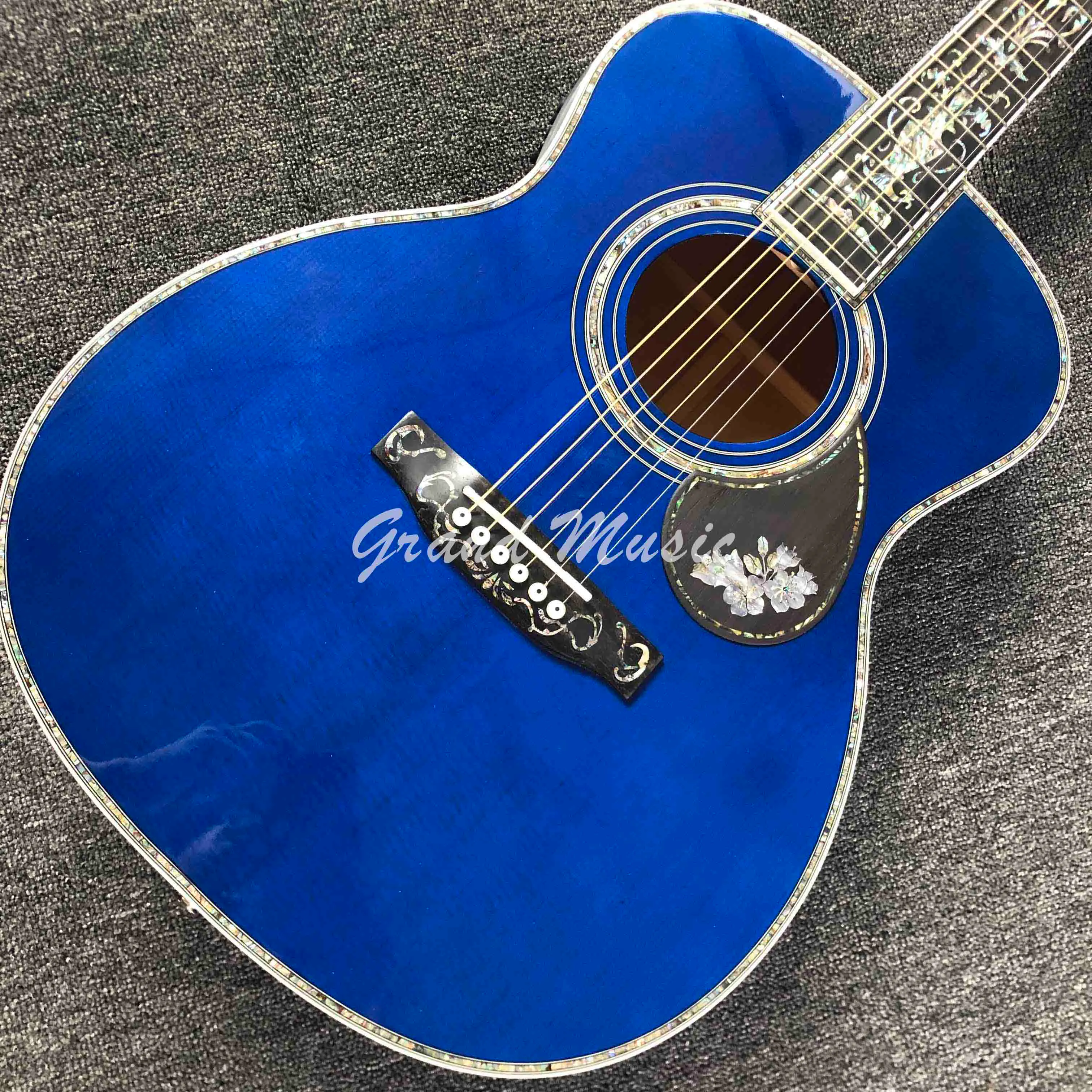 40 pouces om45 bleu guitare acoustique guitare électrique violet peint véritable ormeau incrusté de doigt noir