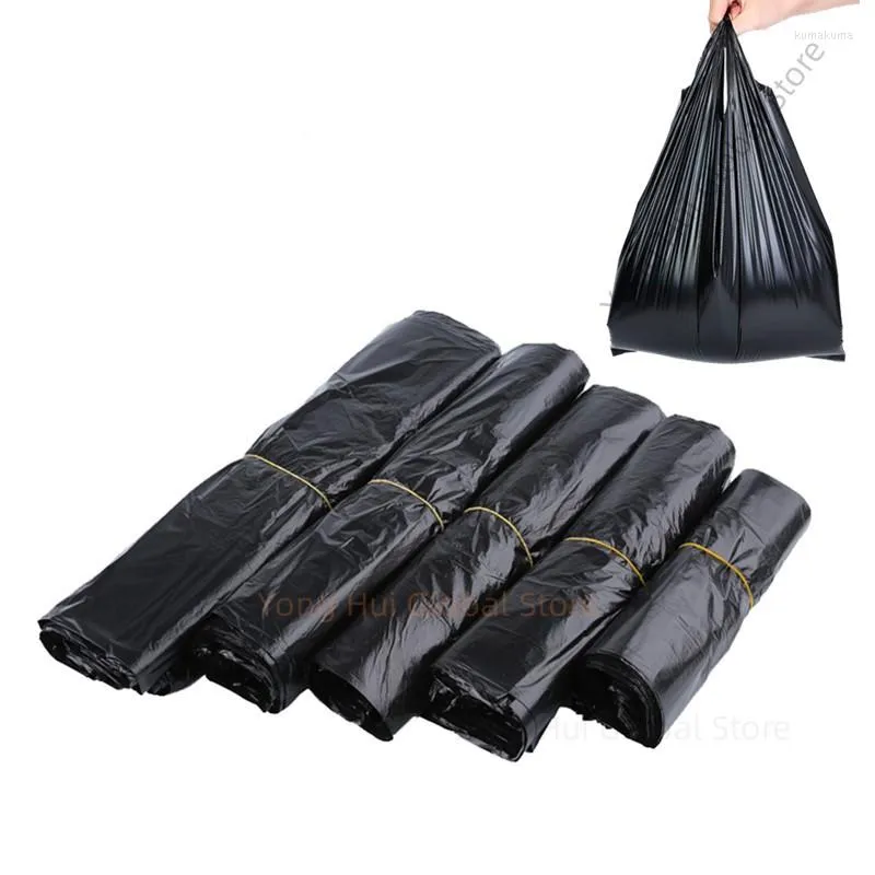 Emballage cadeau 100 pièces gilet noir sac en plastique cuisine salon propre stockage des ordures à emporter Shopping emballage avec poignée