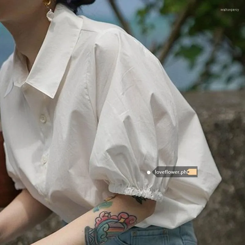 T-shirts pour femmes style coréen blanc chemise à manches courtes haut bouffant femmes