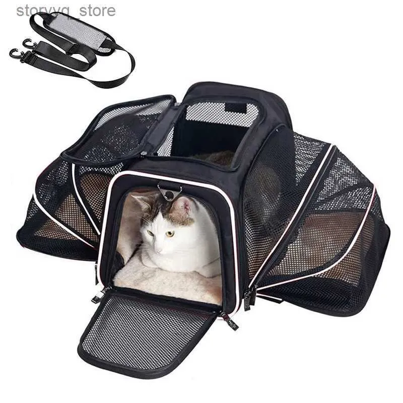 Cat Carriers Crates House Pet Plecak Przenośna oddychana, składana torba na ramię worki dla psów torby na wychodzące podróże Torebka Transport Q231117