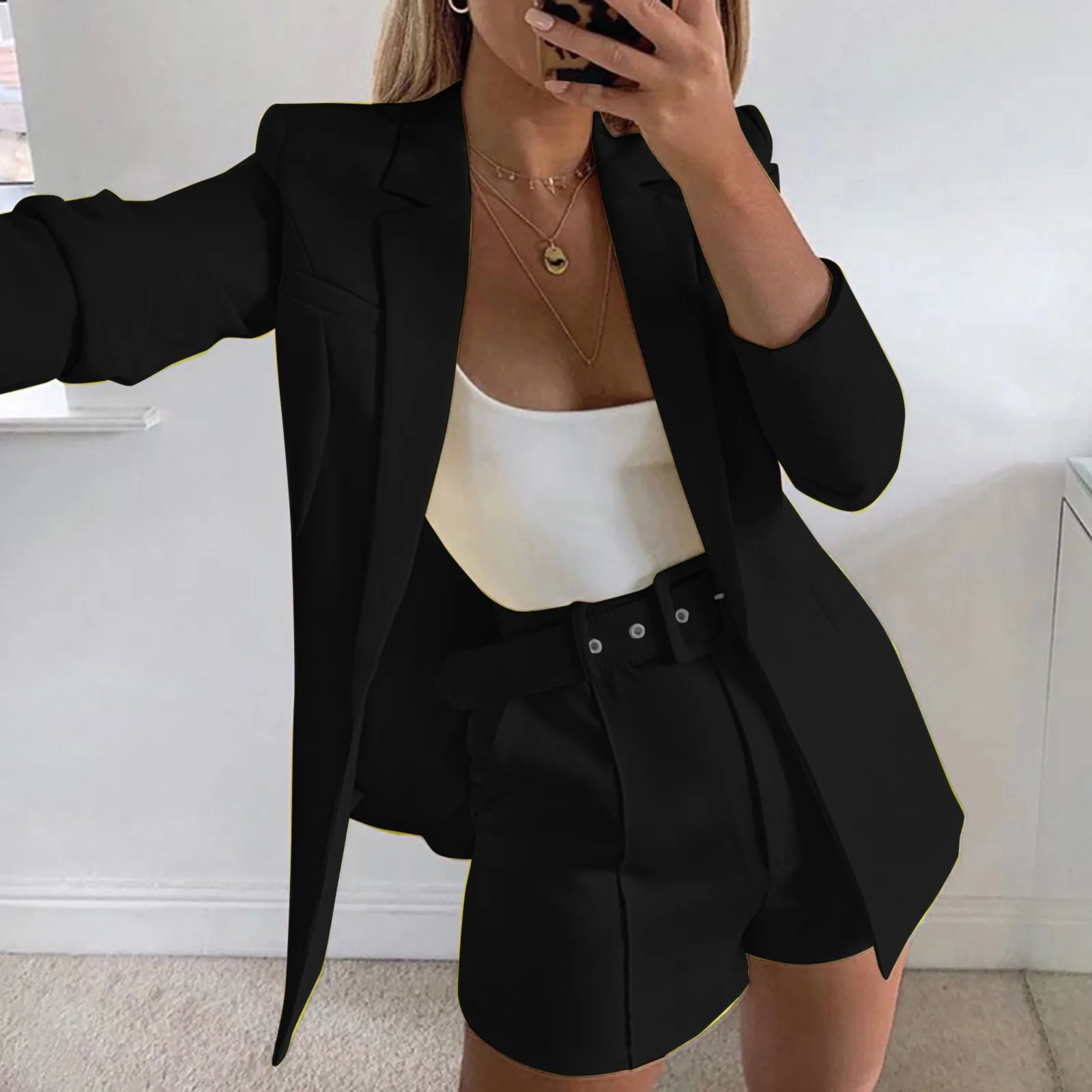 Blazer Femme En Velours - Veste élégante Ouverte, Manches Longues - Pour Bureau, Soirée, Style Décontracté Chic