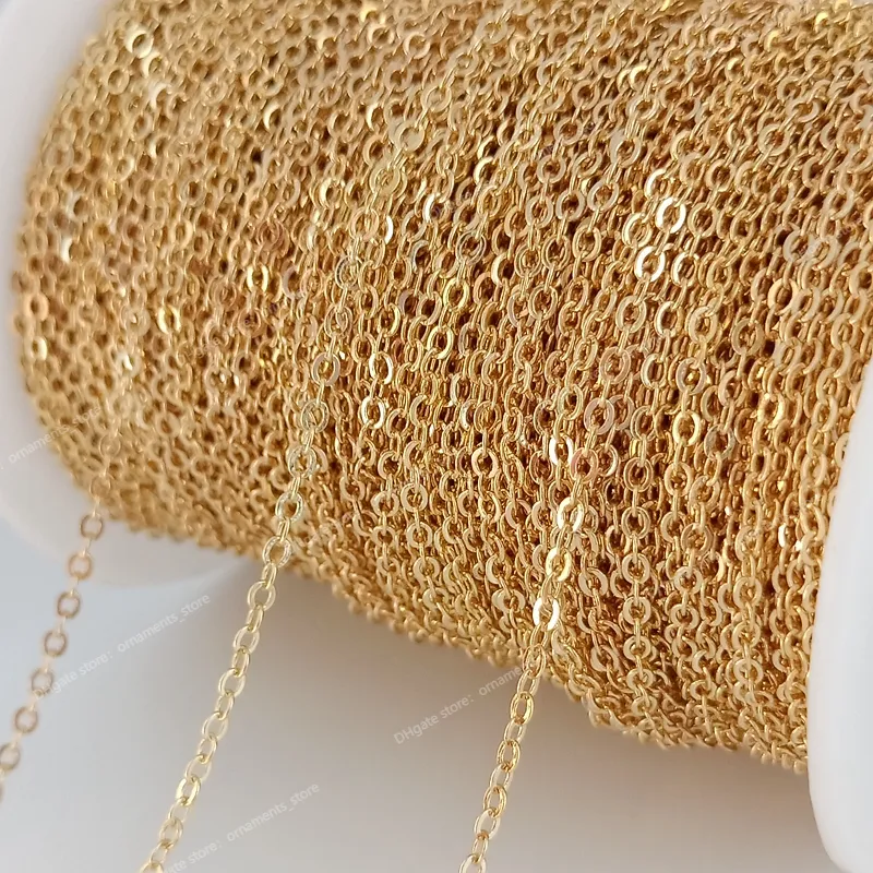 Corrente de colar fino de latão banhado a ouro 14K de 1 metro para fazer joias DIY Correntes planas Acessórios descobertas fabricação de joiasComponentes de descobertas de joias