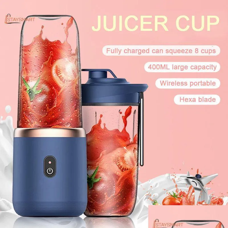 Obst Gemüse Werkzeuge Tragbare Kleine Elektrische Entsafter 6 Klingen Tasse Haushalt MTI Funktion Saft Matic Smoothie Mixer Drop Liefern Dhvrn