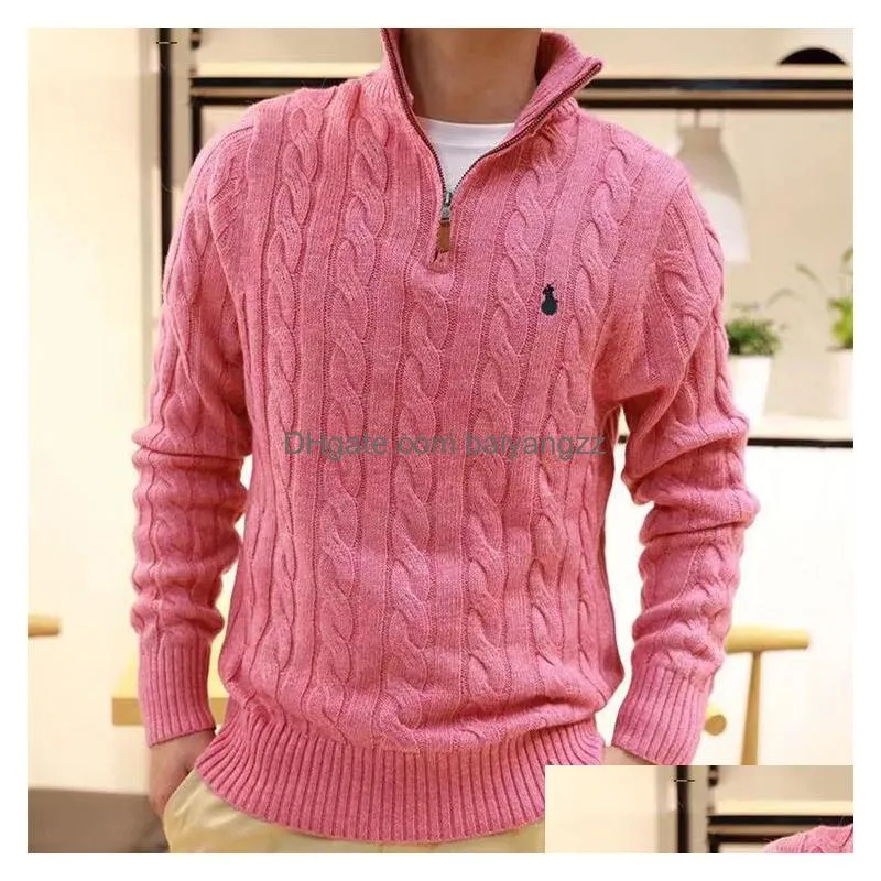 designer winter mens sweaters ralph polo zip half knitted pullover pony men loose casual pure color sweater