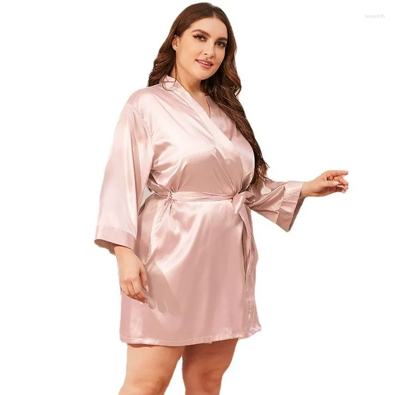 Kvinnors sömnkläder kvinnors sexiga rosa tryck badrock ren pyjamas nattkläder mysiga brudtärna mantel kandidatexamen nattdress