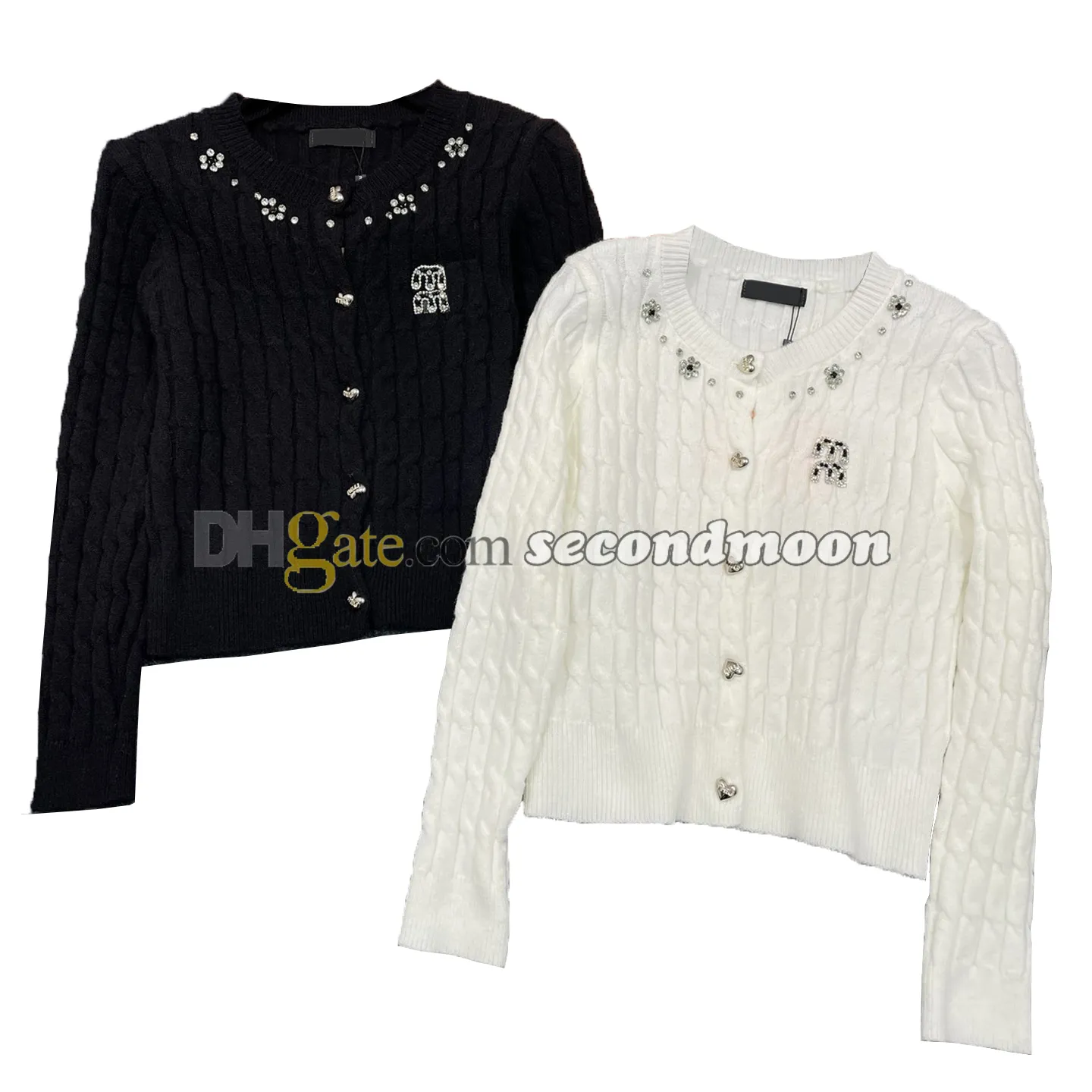 Top in maglia con collo con strass Top da donna Pullover lavorati a maglia Bottoni a cuore Top in maglia Cardigan a maniche lunghe