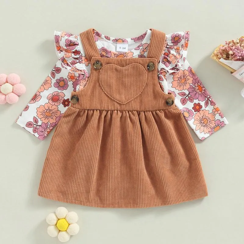 Kledingsets Mababy 0-18m Valentijnsdag Peuter geboren babymeisjes Kleding Set Floral Romper Corduroy Rokken Spring Outfits