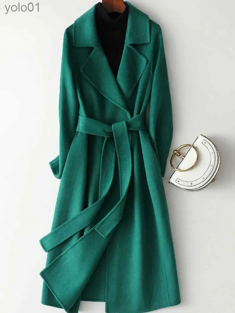 Women's Wool Blends Elegant Woolen Coat for Women Long Sle Streetwear Korean Fashion Jackets Solid Slim Lapel 2023 New Autumn Winter Coatsl231118