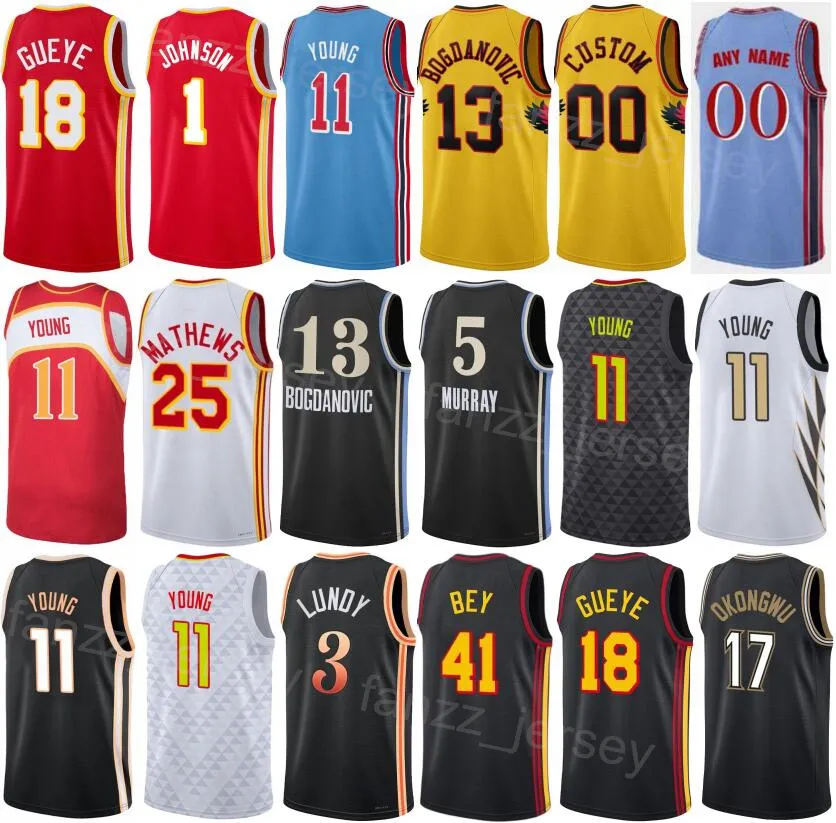 Basketbal print Bruno Fernando Jersey 24 City Mouhamed Gueye 18 Clint Capela 15 Saddiq Bey 41 AJ Griffin 14 DeAndre Hunter 12 Ademend statement shirt Heren Kinderen