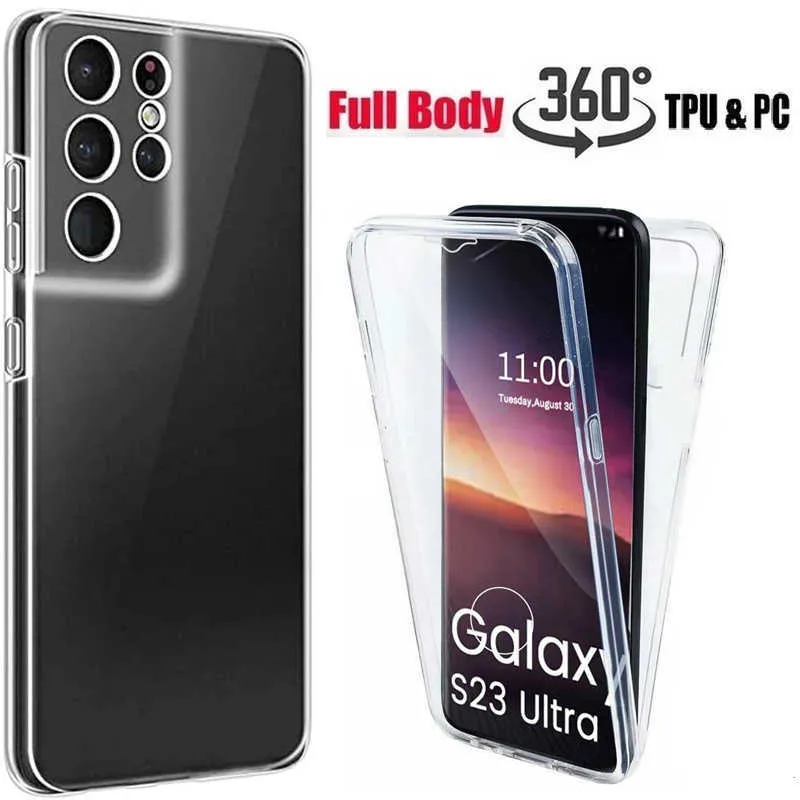 Силиконовый корпус с полной крышкой на 360 ° для Samsung Galaxy S23 S21 S222ultra A23 A73 A13 A52 A53 A33 A51 A71 A50 Clear Hybrid PC Hard Coque