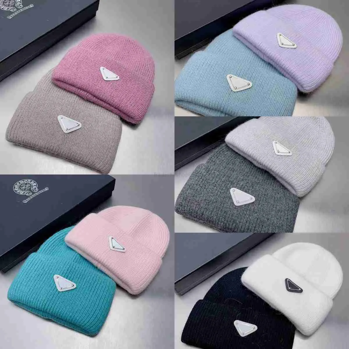 Gorros de Lã de Luxo Designer Bean Punho de Inverno gorro unissex Design de Moda com nervuras Chapéus de Malha triângulo reverso Chapéu de Caveira Quente Boné de Beisebol Casquettes pescador