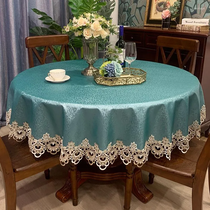 Toalha de mesa toneladas de mesa redondas Tolera de mesa à prova d'água Green Luxury bordado à capa de renda Decoração de refeições precoces