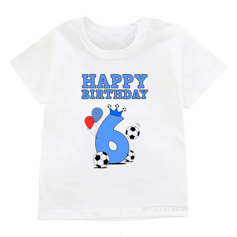 T-Shirts Alles Gute zum Geburtstag Fußball Krone 1-7 Jahre Druck Kinder T Shirt Jungen 8-11 Anzahl Turnschuhe Design T-Shirts Kinder Lustiges Geschenk Baby Top 230418