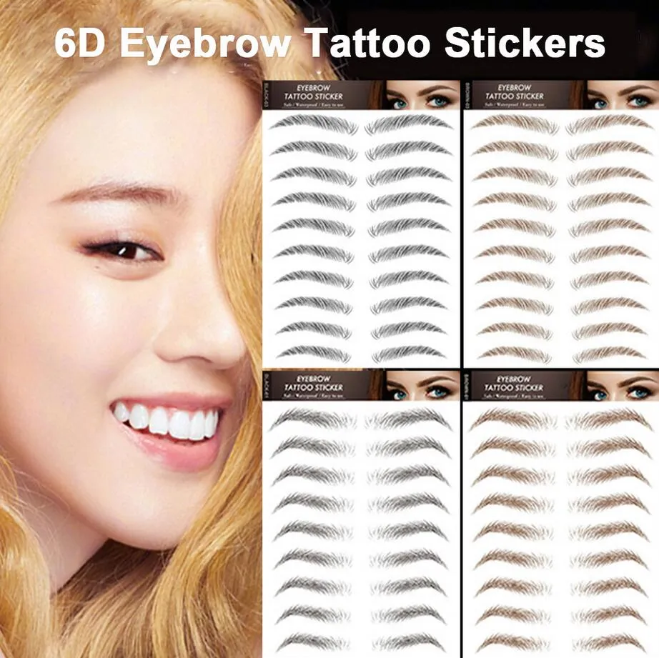 6D Eyebrow Tattoos Stickers Eyebrow Water Transfers Stickers Hair-Like Waterproof Eyebrow Stickers for Brow Grooming Shaping