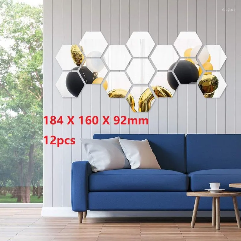 Wandstickers 12 stcs Zhexagonale spiegelsticker Zelfklevende Acryl Tegel Slaapkamer Badkamer Huisdecoratie Muurschildering