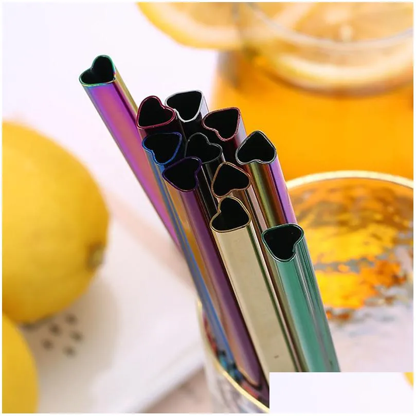 Drinking Straws St Reusable Metal Heartshaped Bubble Tea Sts 304 Stainless Steel Pearl Milkshake 21.5Cm Lx3094 Drop Delivery Home Ga Dhq4M