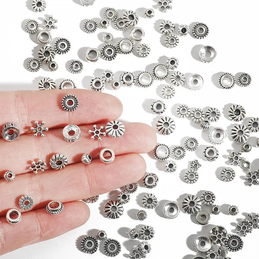 30-200 st. Blomma silverpläterade löst rörpärlspärlor för smycken tillverkning av rör charms diy armband halsband accessoarer smycken tillverkning jewelry fynd