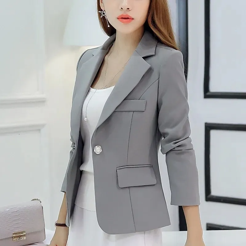 Ternos femininos Blazer 2023 Formal Slim S Lady Office Work Terne Bockets Jackets Coat Korea entalhou colarinho casual curto fora de moda 230418