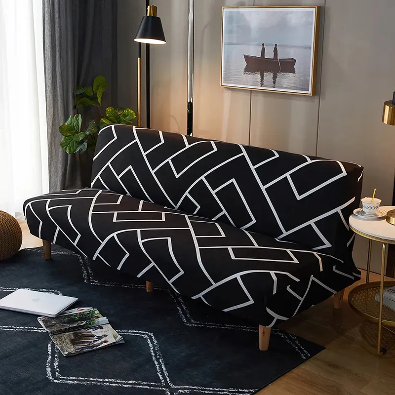 Housses de chaise noir géométrique pliant canapé-lit couverture canapé couvre spandex stretchdouble housse de siège housses pour salon imprimé géométrique 231117