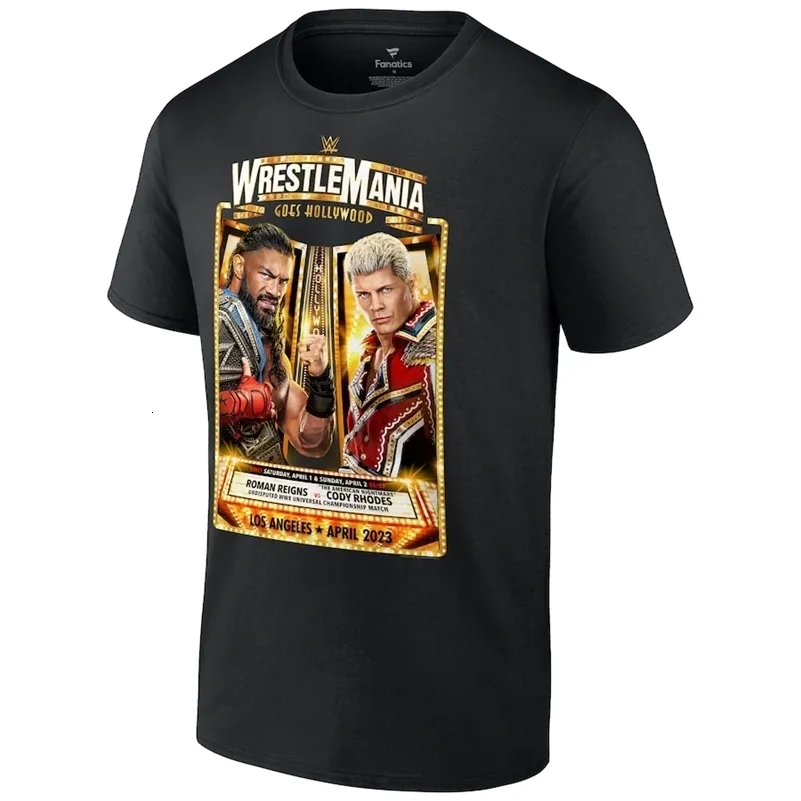 Erkekler Tişörtleri 2023 Fanatik Siyah WrestleMania vs Cody Rhodes Tshirt Moda Tee Top Yaz Büyük Boyü 230417