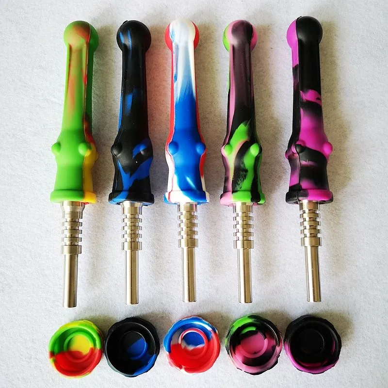 Tubo in silicone 14mm Punta in acciaio inossidabile Collettore Nector Contenitore Dab in silicone NC Collettori Nector Tubi Dab Cannuccia Bruciatore a nafta Rig BJ