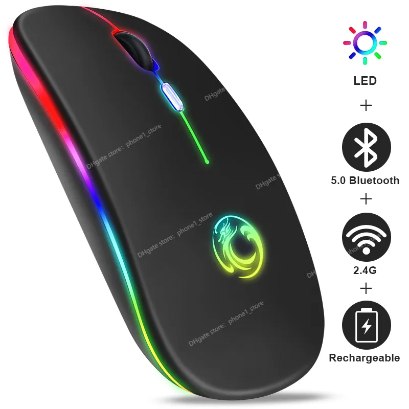 Mouse sem fio Bluetooth RGB recarregável Mouse sem fio para computador Silent Mause LED Backlit Ergonômico Mouse para jogos para laptop PC Ratos TecladosMouse Computador