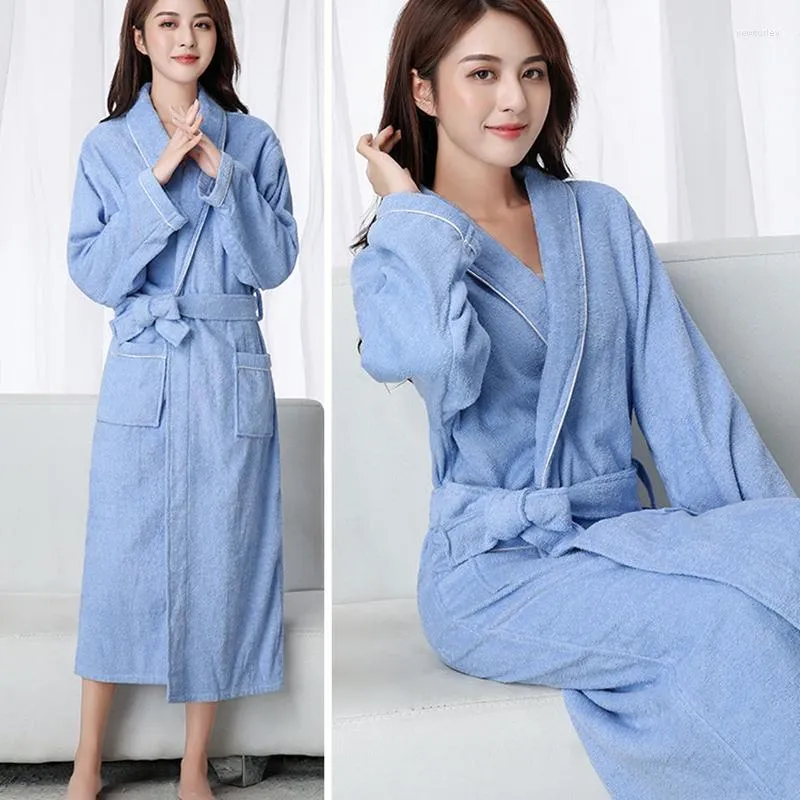 Vêtements de nuit pour femmes Robe bleu coton éponge éponge Extra longues Robes mariée femmes chemise de nuit maison peignoir Robes femme doux Kimono