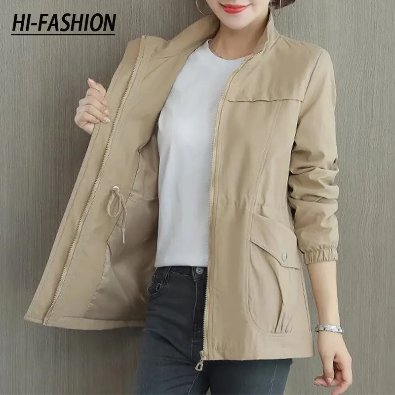 Women's Jackets HIFASHION Women Double Layer Windbreaker Autumn Casual Slim Coat Fashion Plus Size 4Xl StandUp Collar Ladies Jacket 230418