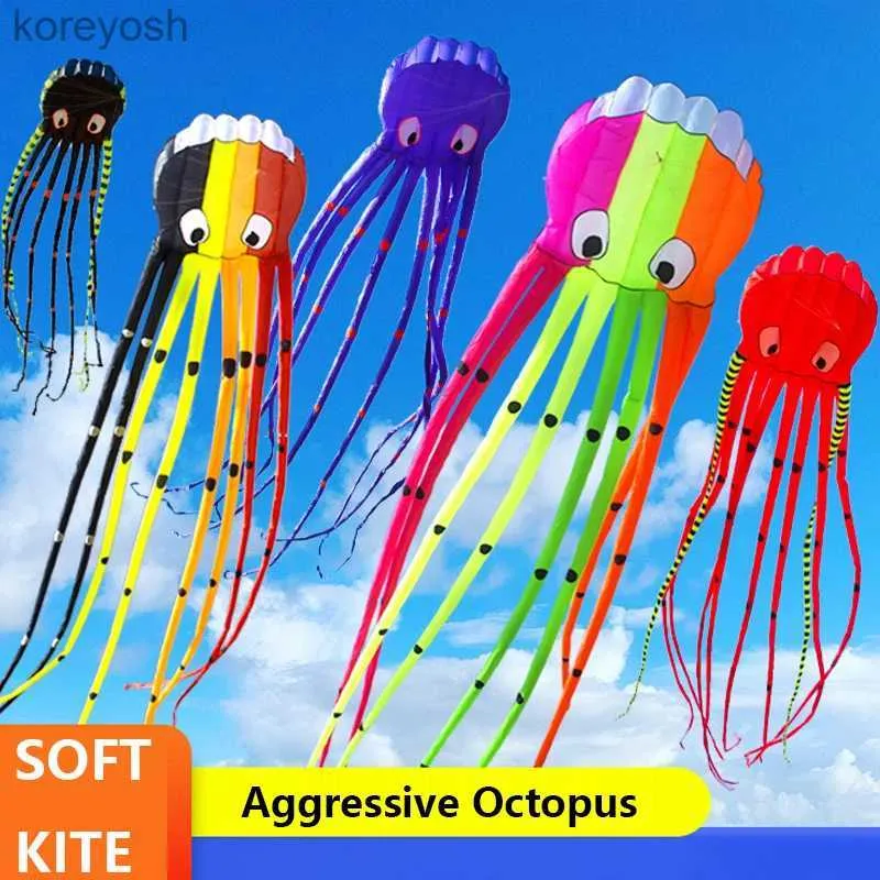 Vliegeraccessoires 3D 8 meter grote octopus zachte vlieger met verschillende kleuren Opblaasbare vlieger Scheurbestendig en waterdicht nylon riemL231118