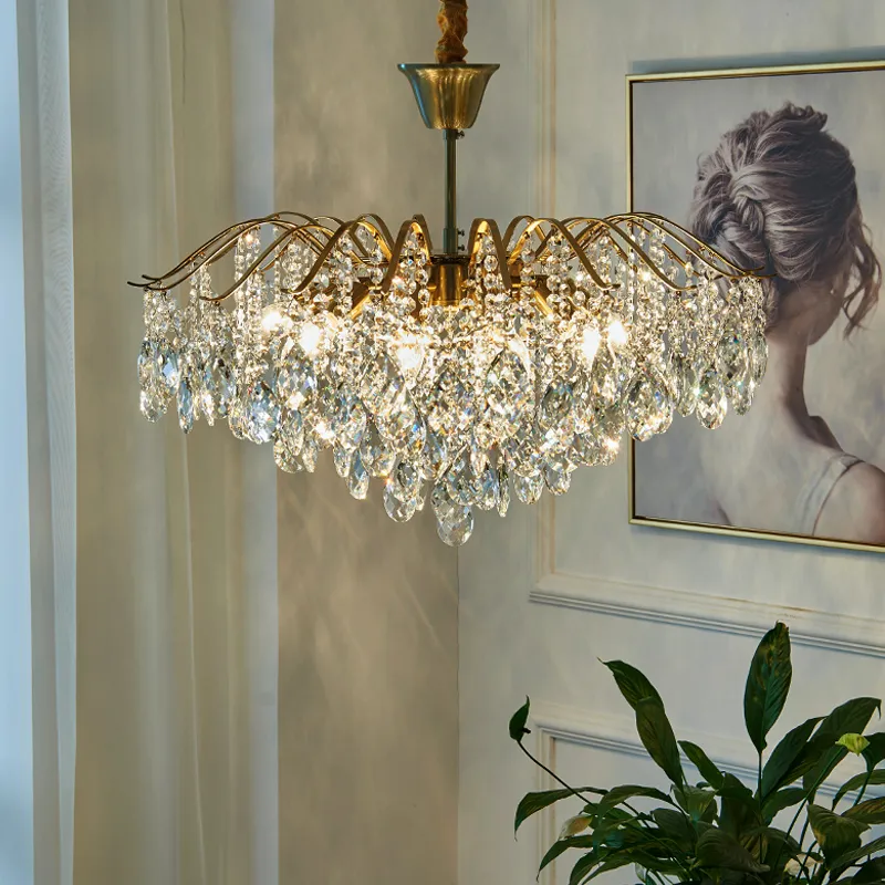 American Retro Romantic Bedroom Light Luxury Crystal Chandelier Dining Room Living Room Bedroom Lamps Home Decoration Chandelier