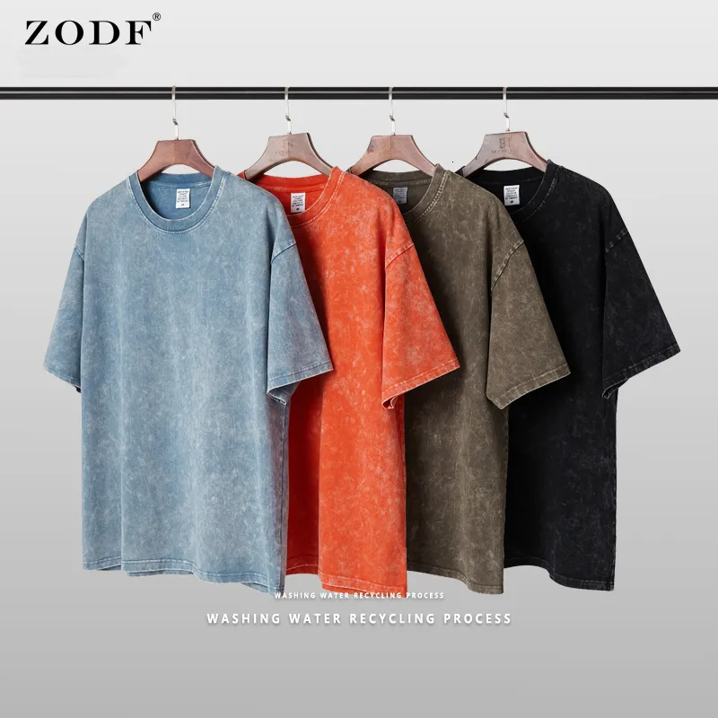 Camisetas para hombre ZODF lavado 330gsm algodón unisex masculino peso pesado hip hop camisetas sólidas streetwears tops para el verano HY0105 230418