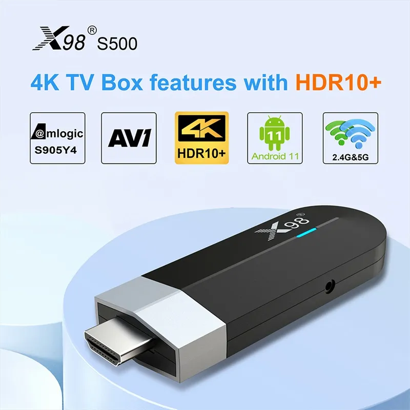 X98 S500 ANDROID 11 TV STICK AMLOGIC S905Y4 QUAD CORE AV1 4K 60FPSデュアルWiFi X98ドングル2GB 16GBスマートテレビボックスvs X96S