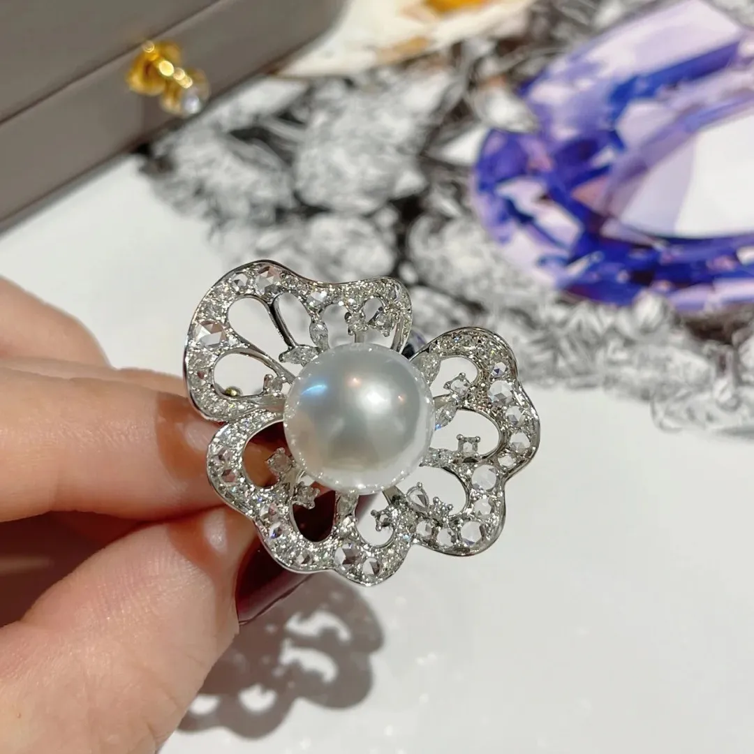 Anello da dito in zircone con perle di fiori Anelli per fedi nuziali per feste di colore argento per le donne Regalo di gioielli per fidanzamento di compleanno da sposa