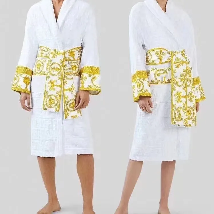 Banho Robe Robe Cardigan Lovers Longstyle Printing European Bright 100% algodão luxuoso casal de casal Bathrobe 2 Pars Co Jacketstop