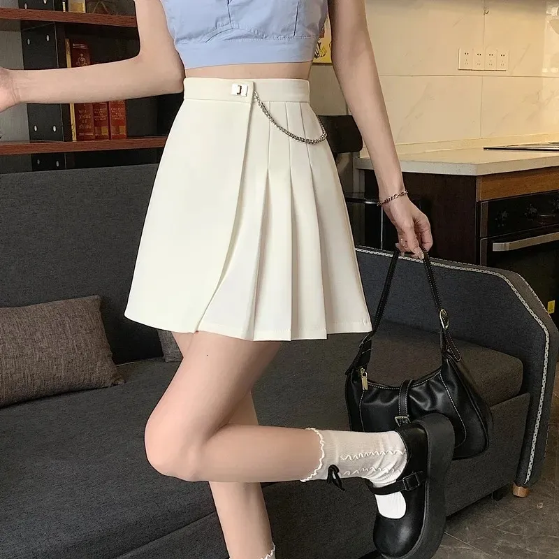 Skirts Fashion Harajuku Pleated Mini Skirt Women Summer High Waist Elegant A-Line YK2 Skirts Casual Korean Solid White Mini Skirt 230418