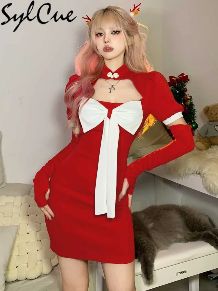 Party Dresses Bow Christmas Red Festive Bright Eye-catching High Street Sexy Hot Travel Outing Women's Sweet and Cute Dress Girl 230322