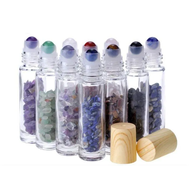 Packing Bottles Essential Oil Diffuser 10Ml Clear Glass Roll On Per With Crushed Natural Crystal Quartz Stone Crystals Rolle Dhgarden Dhuzt