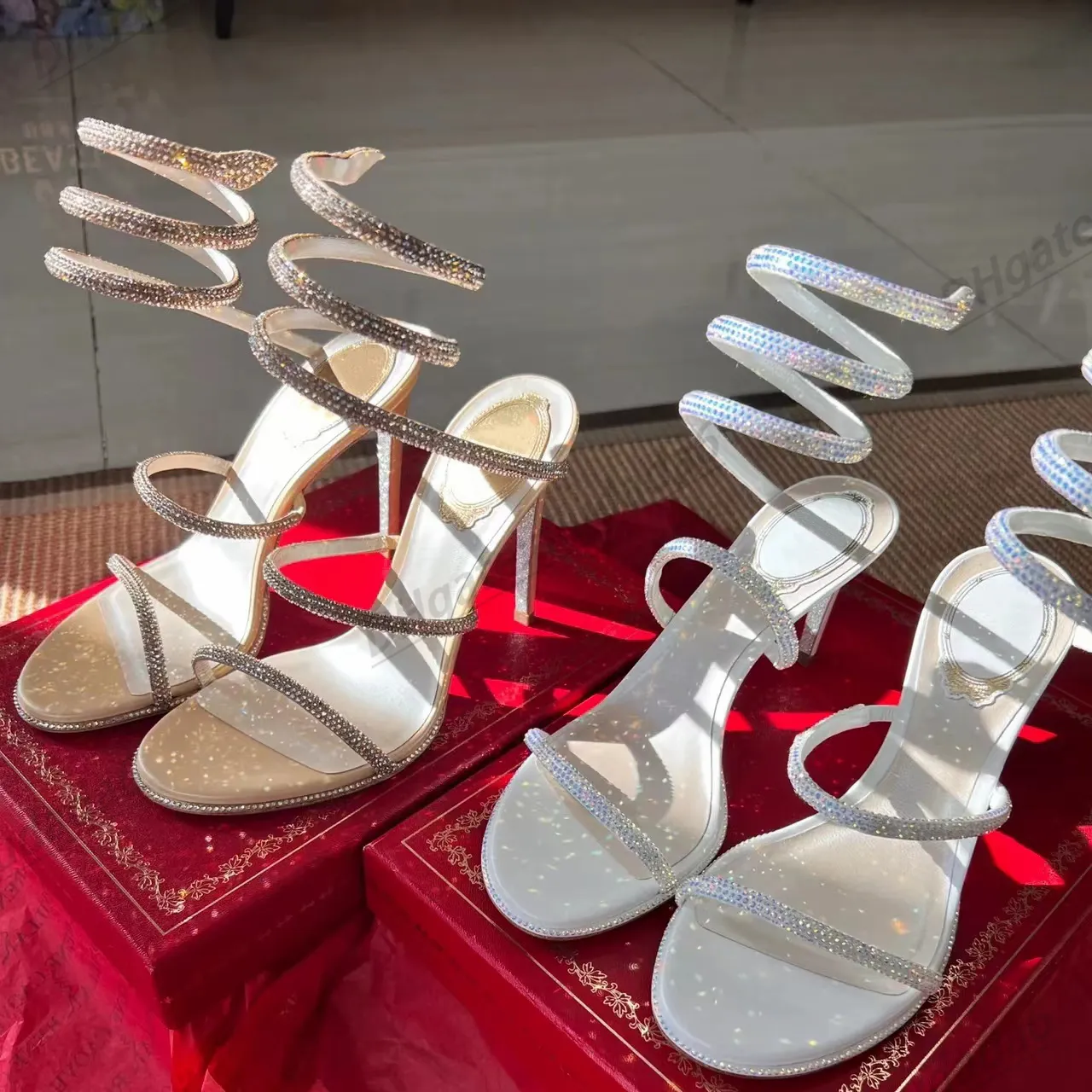 Slim High Heel Sandal Luxury Designer Shoe For Women Rene Caovilla Rhinestone Diamond Heel