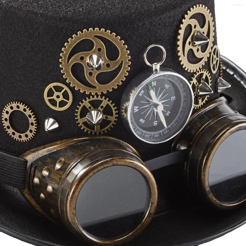 Boinas sentiram o steampunk engrenagens chapéus de primeira linha com o uso de óculos de cabeça para a festa de cosplay de jazz