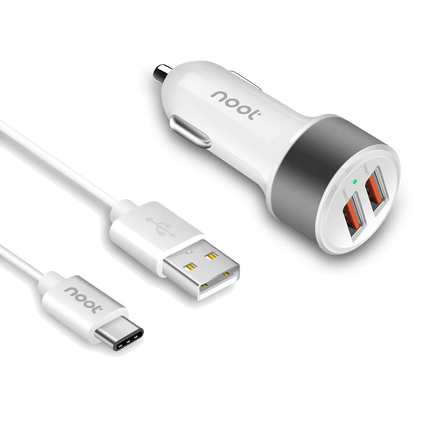 Autolader voor Samsung Galaxy Plus 36W Qualcomm Quick Charge 2-poorts USB-adapter met 3FTFeet USB Type C naar A ZZ