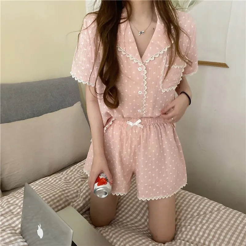 Vêtements de nuit pour femmes kawaii pijama kawaii pyjamas féminine des vêtements de sommeil d'été imprimement pyjamas blanc et rose nuisette lougers de nuit 230418