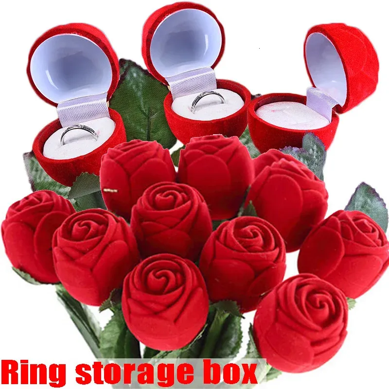 10pc smycken lådor bröllop brud smycken lagringslåda kvinnor rose sammet låda sammet röd rose pärlskatt lådan display ring box bracket presentlåda 231118