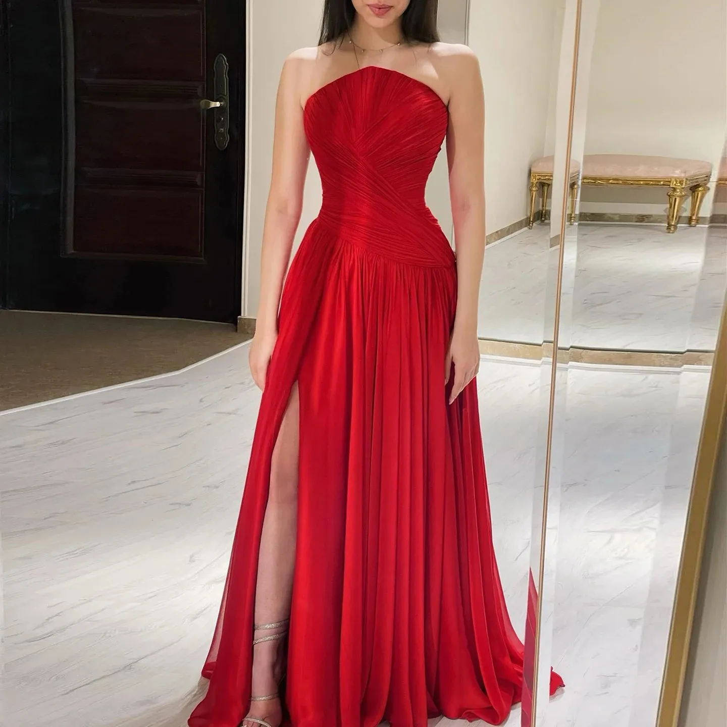 Elegant Burgundy Chiffon Evening Dress - Strapless Slit Gown, Dubai Prom  Dress, Formal Party, Celebrity Inspired Robe, from Dhgate Evening Dresses -  price 122.62