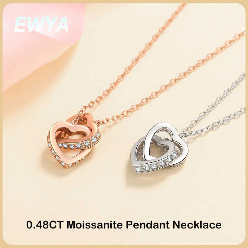 Pendant Necklaces EWYA 100 Real 048CT Moissanite Pendant Necklace for Women S925 Sterling Silver Diamond Neck Chain Necklaces Fine Jewelry Gift Z0417
