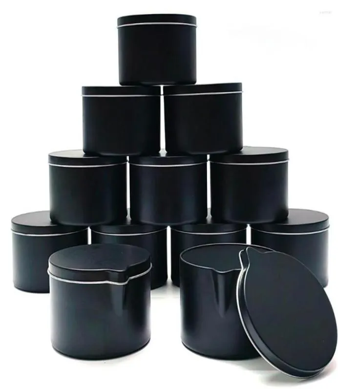 Opslag Flessen 12 Stuks Zwarte Kaarsen Blikken Potten Doos Met Schenktuit Kleine Wax Melt Mallen Potten Diy Maken Container8789059