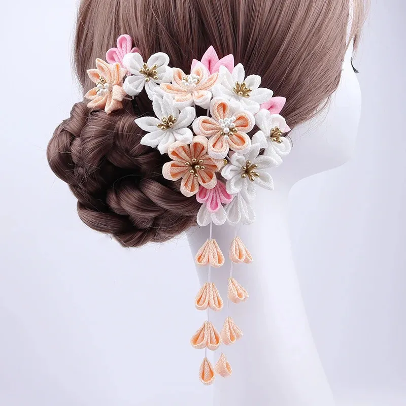 Handmade Fabric Flower Hair Clip: Japanese Style Tassel  display picture 1