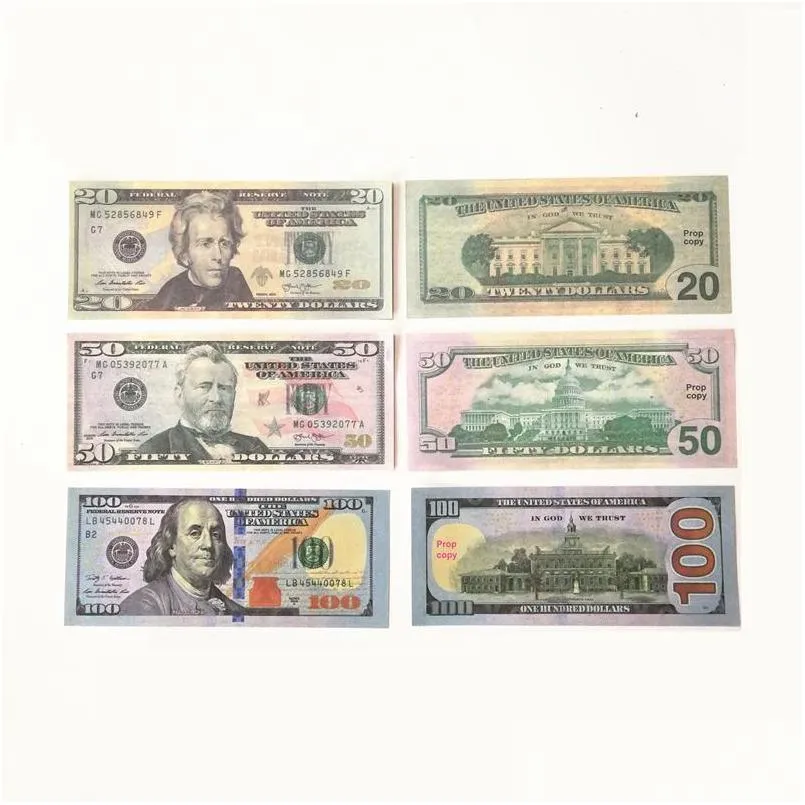 Autres fournitures de fête festives Taille 50% Accessoires de film Jeu Dollar Bill Contrefaçon Monnaie 1 5 10 20 50 100 Valeur nominale des dollars américains DHS2C