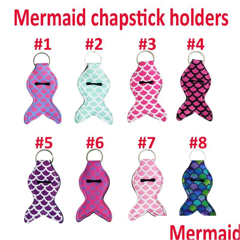 Party Favor Mini Cute Neoprene Mermaid Chapstick Er Holder Keychain Lip Gross Chapsticks Wrap Key Ring Fashion Sleeve Charms Lx0240 Dhqsi