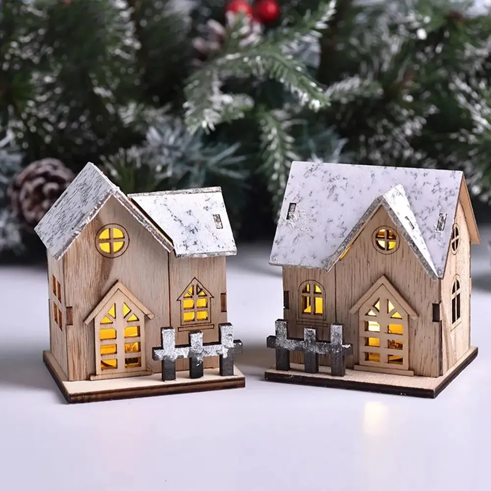 クリスマスの装飾が導かれたライト木製の家の輝かしいキャビンホームのための魔法のキャビンdiyクリスマスツリーオーナメントキッズギフト231117