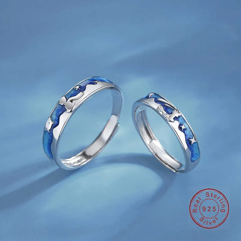 Bande Anneaux Européen Le Petit Prince et Renard 100 S925 Argent Sterling Couple Bague Émail Pour Les Femmes Anniversaire Bijoux Réglable AA230417